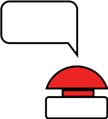 Red emergency button with a blank white speech bubble above it.