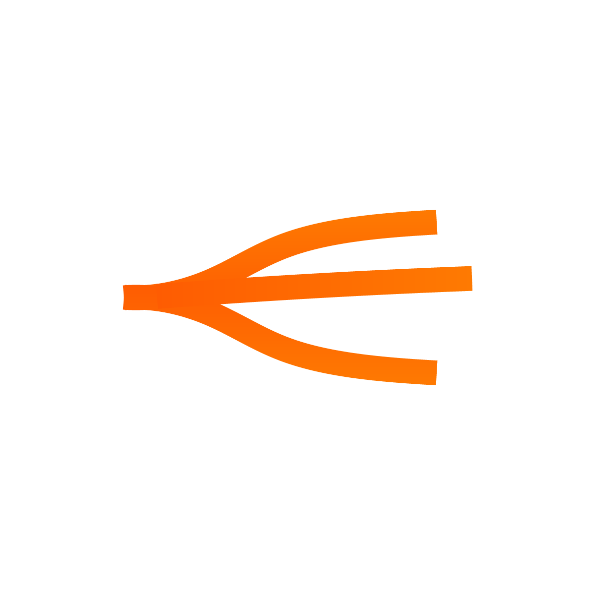 Orange diagram showing one line splitting into three curved branches.