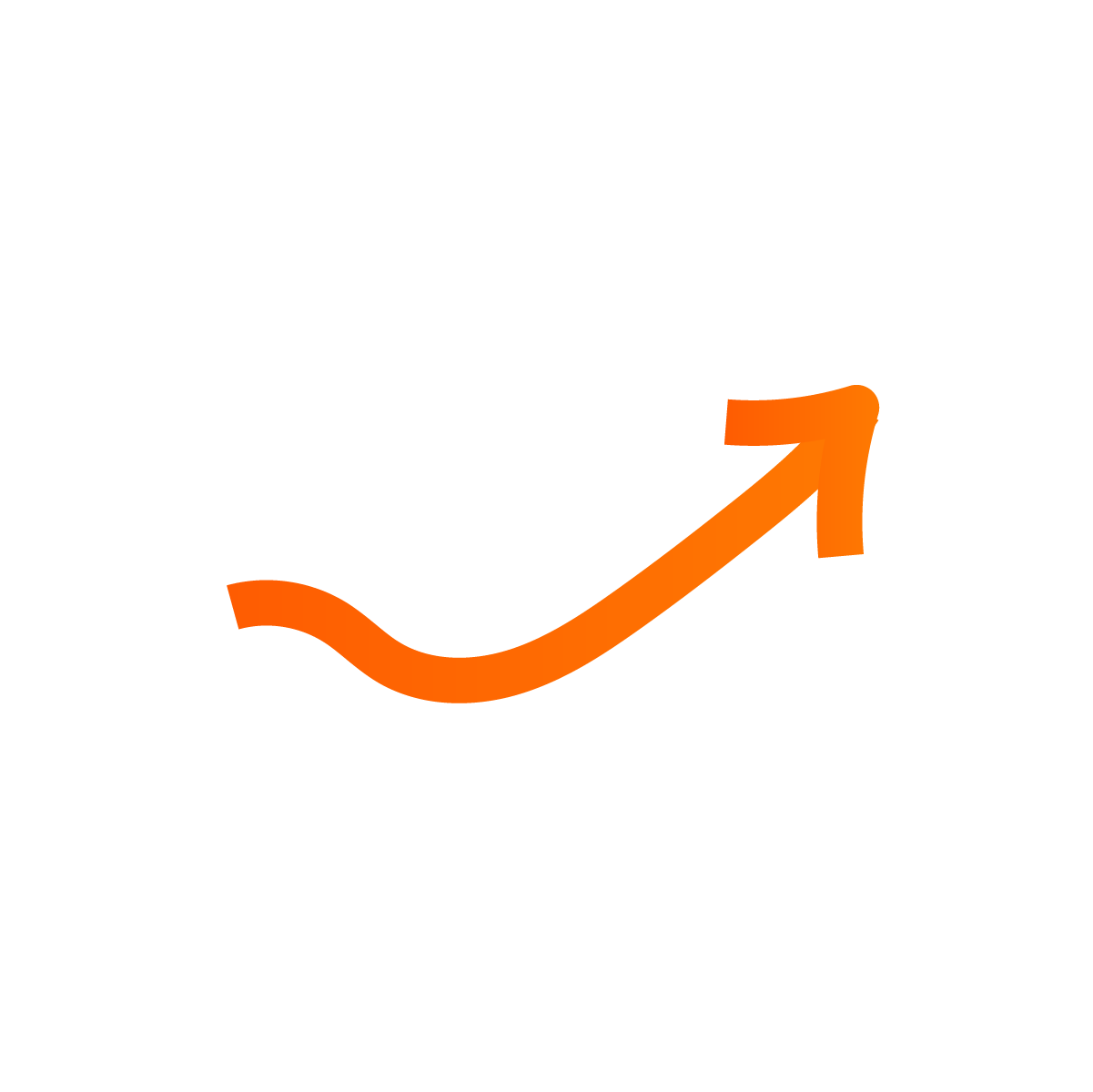 Curved orange arrow pointing upward to the right.