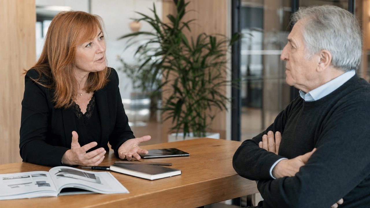 Une commerciale répond calmement à un client sceptique
