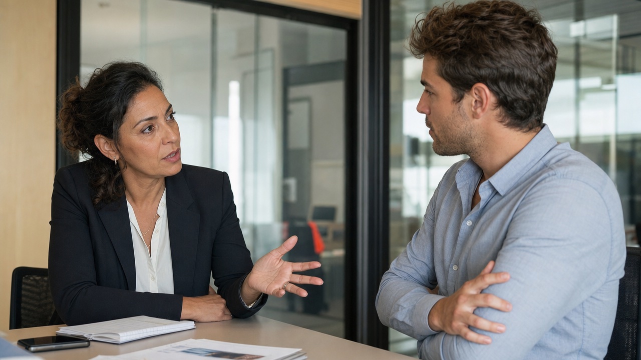 Une directrice recadre un collaborateur en tête-à-tête