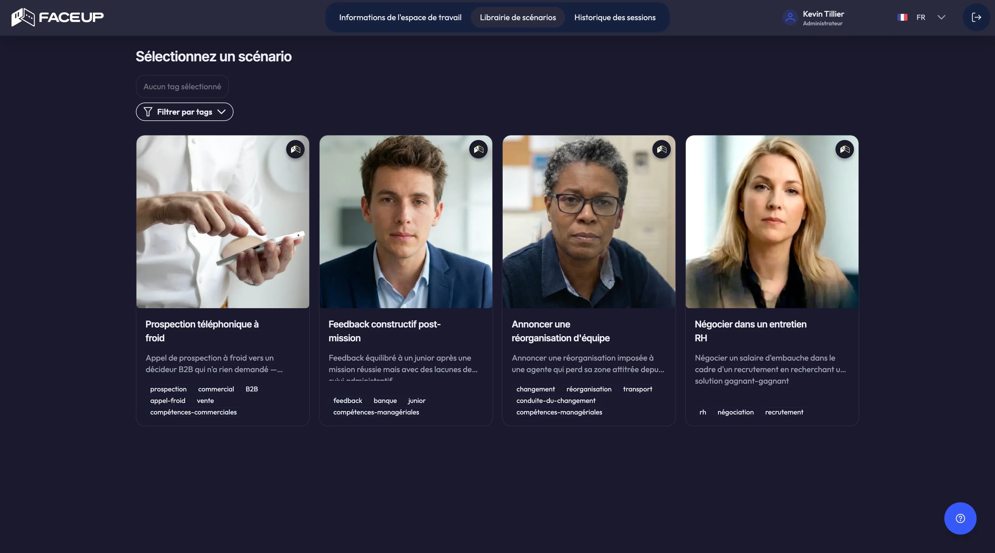 Interface Face Up — création de scène de simulation