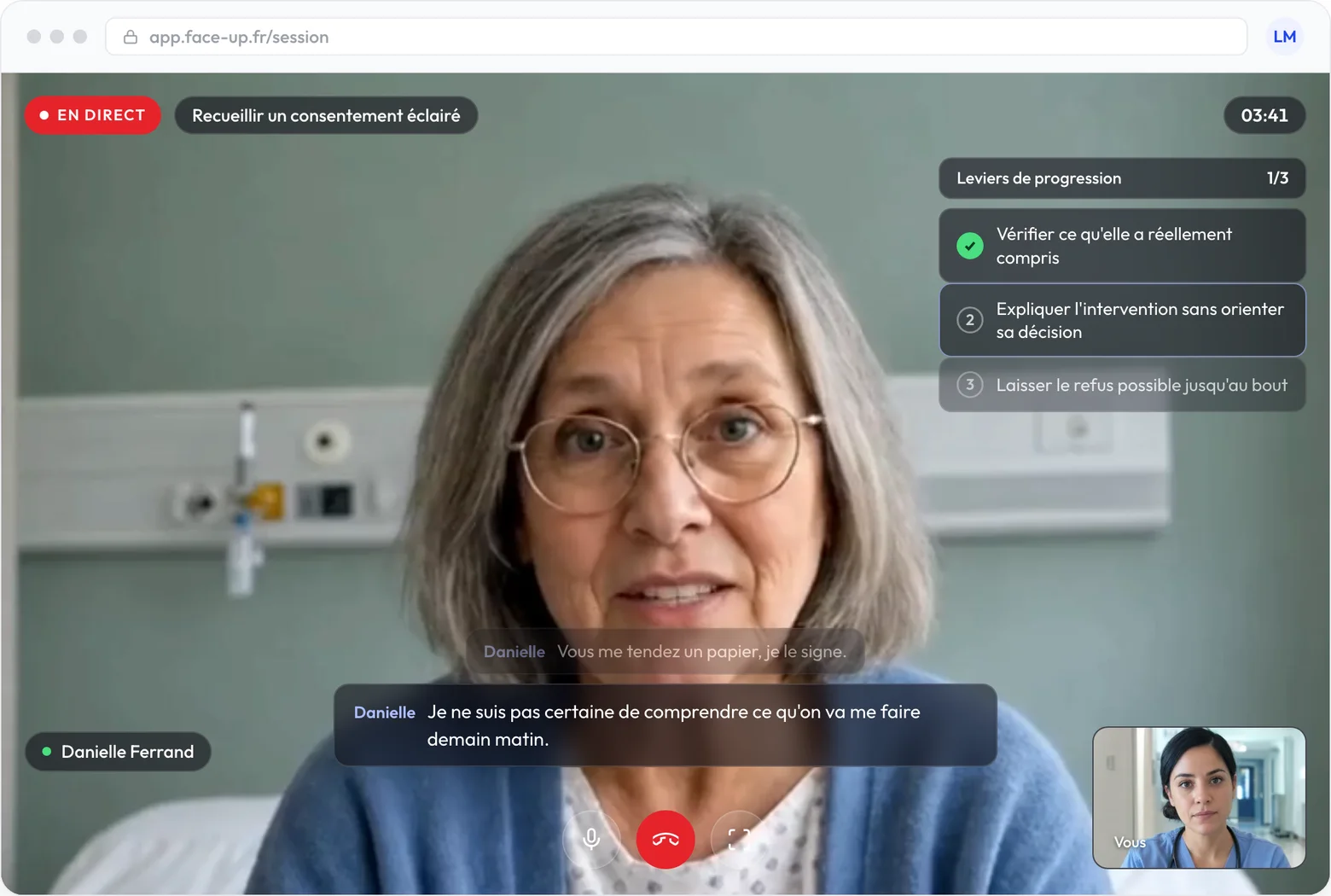 Face Up-sessie: live gesprek met een AI-persona