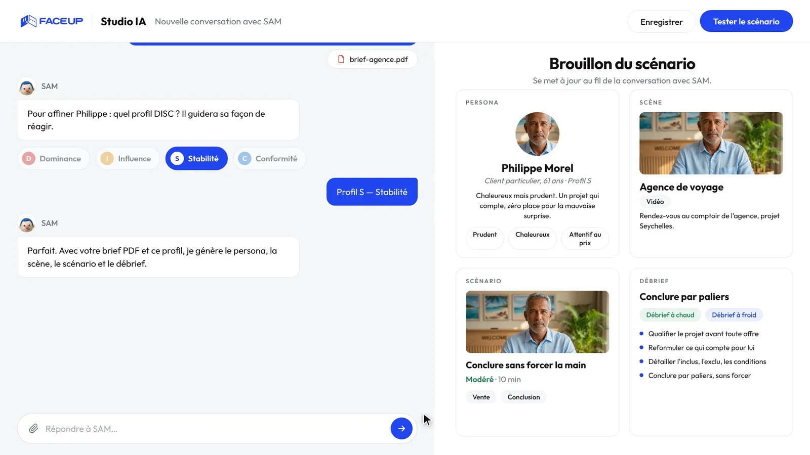 Aperçu de la démo Studio SAM : créer un scénario