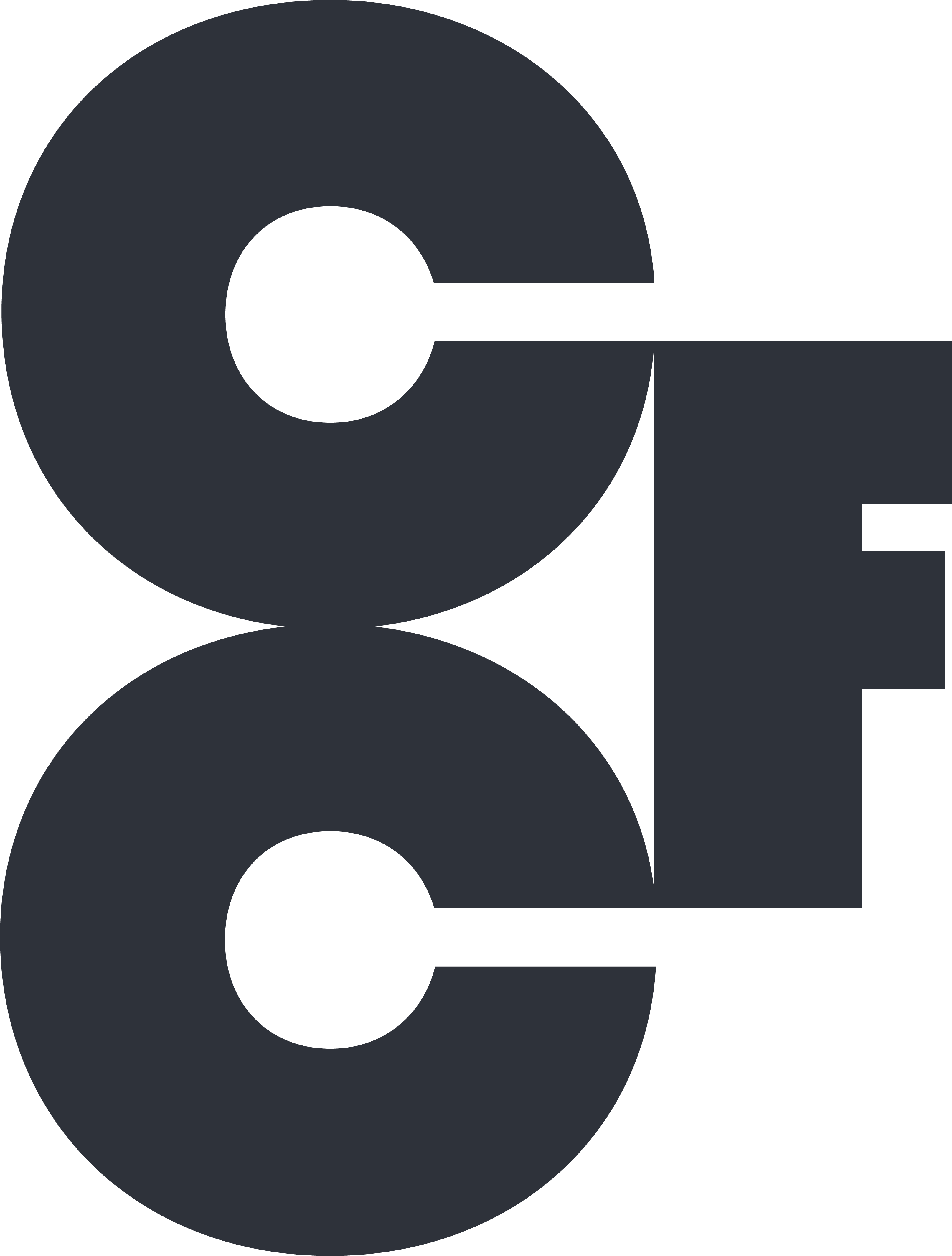 Stylized black letters C and F arranged vertically on a transparent background.