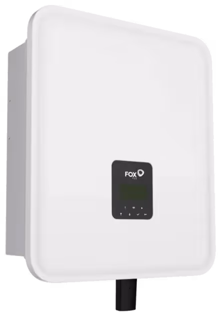 White Fox ESS energy storage system unit with a small black display panel and control buttons.