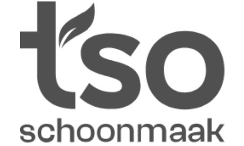 Logo van tso schoonmaak met een blad geïntegreerd in de letter 't'.