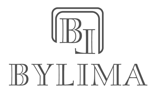 Bylima merknaam in stijlvolle hoofdletters met een monogram van de letters B en L erboven.
