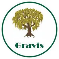Green circular logo with a stylized tree above the word 'Gravis' in green font.