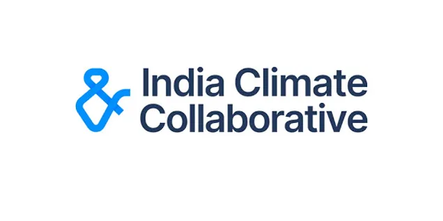 India Climate Collaborative logo with blue abstract icon and dark blue text.