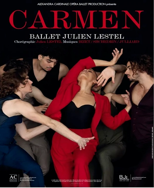 Affiche du spectacle de danse « Carmen » chorégraphié par Julien Lestel, une interprétation moderne de l'œuvre classique.