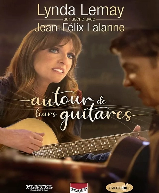 Affiche du spectacle musical « Autour de leurs guitares » avec les artistes Lynda Lemay et Jean-Félix Lalanne.