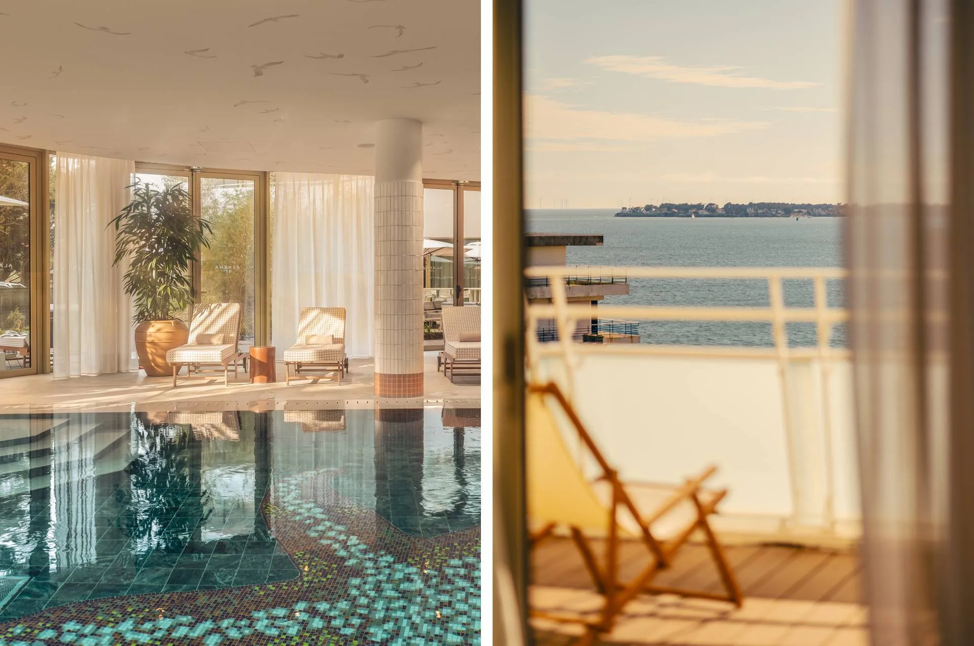 Chic relaxing break: woman reading the Les Cimes Bleues newspaper on clay, your spa hotel with comfortable rooms facing the ocean.