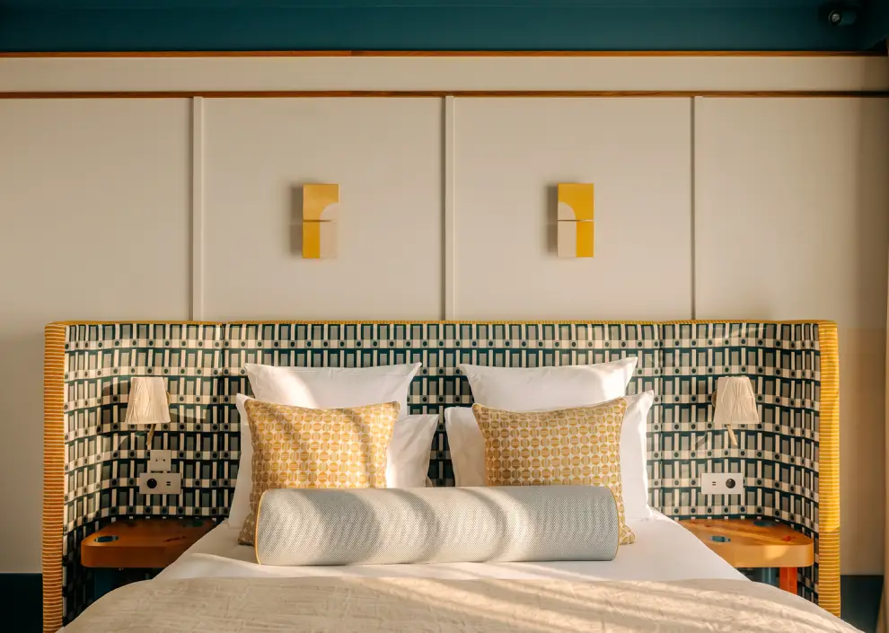 A bohemian vibe at Les Cimes Bleues: textiles featuring ikat patterns and natural dyes to enhance the comfort of your seaside hotel rooms and suites, as well as your spa hotel.