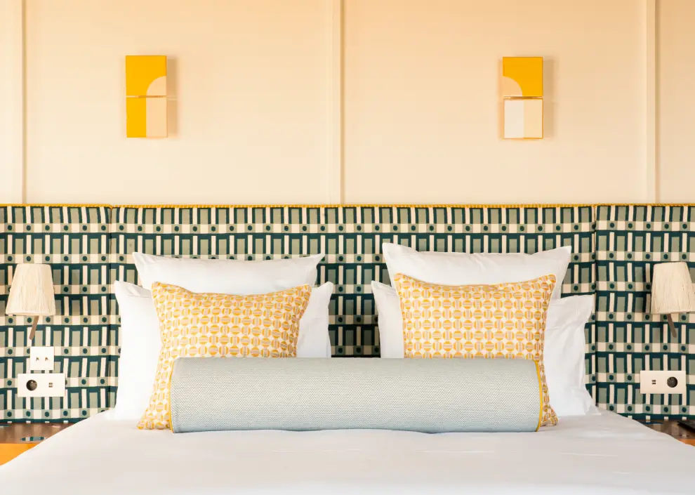 A bohemian vibe at Les Cimes Bleues: textiles featuring ikat patterns and natural dyes to enhance the comfort of your seaside hotel rooms and suites, as well as your spa hotel.