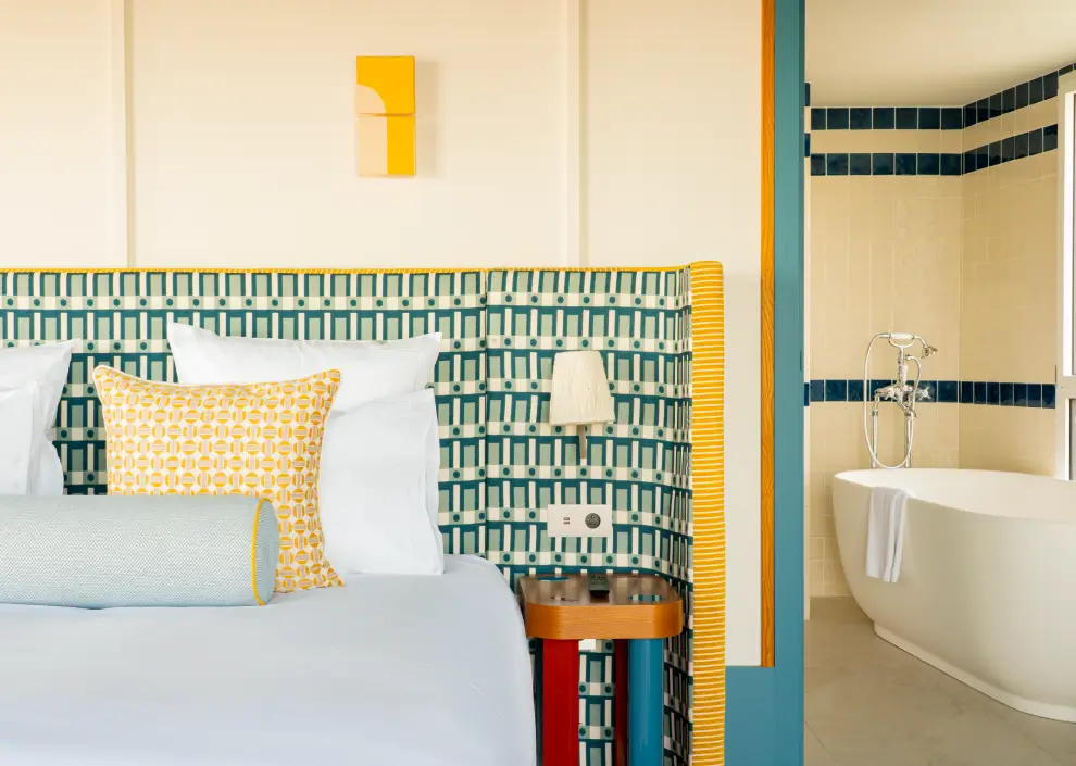 A bohemian vibe at Les Cimes Bleues: textiles featuring ikat patterns and natural dyes to enhance the comfort of your seaside hotel rooms and suites, as well as your spa hotel.