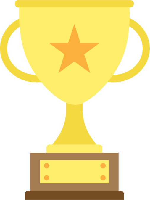 Goldener Pokal mit einem Stern in der Mitte und einer Beschriftungstafel am Sockel.