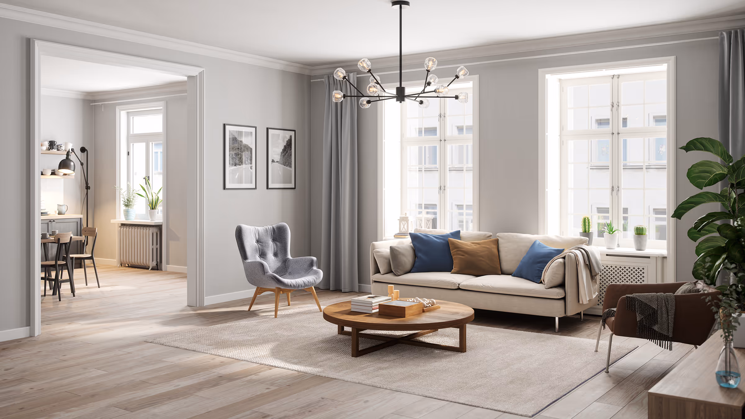 Stue i moderne bolig brukt som grunnlag for verditakst
