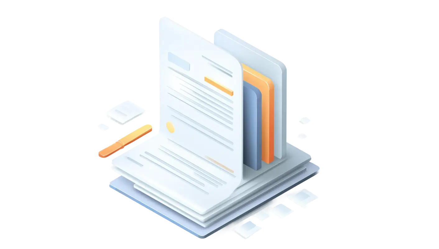 Isometric illustration of document pages and file folders