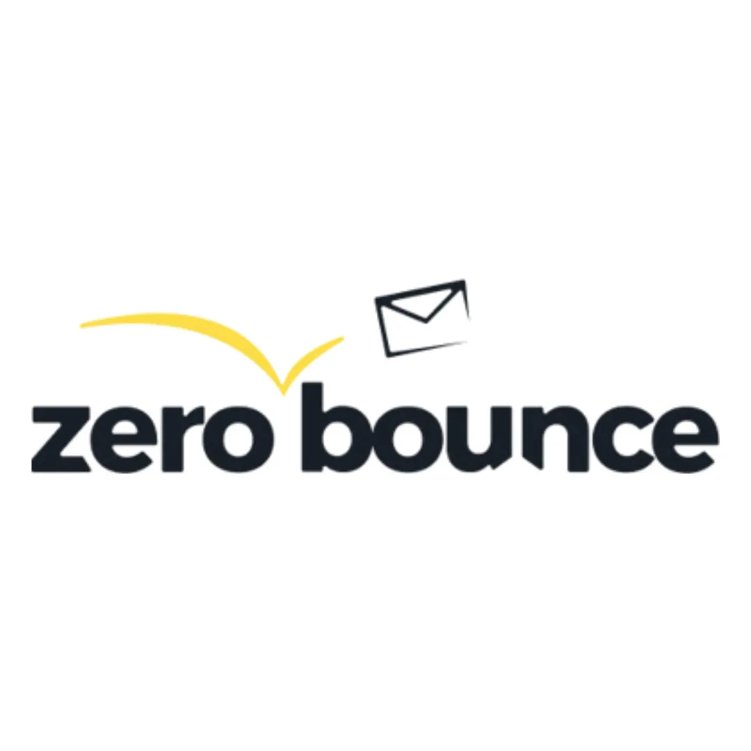 Zero Bounce logo with a yellow checkmark and a black envelope icon above the text.