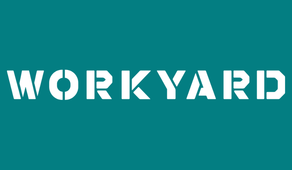 White stylized text spelling WORKYARD on teal background.