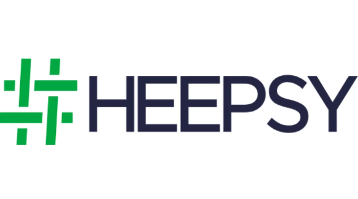Heepsy company logo with green abstract symbol and black text.