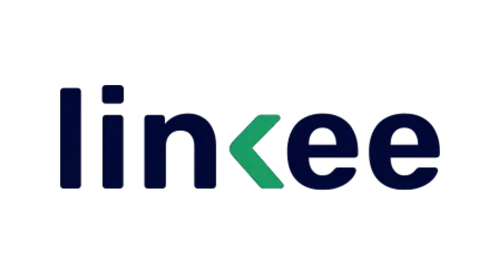 Text logo reading 'linkee' with a green left-pointing arrow replacing the letter 'k'.