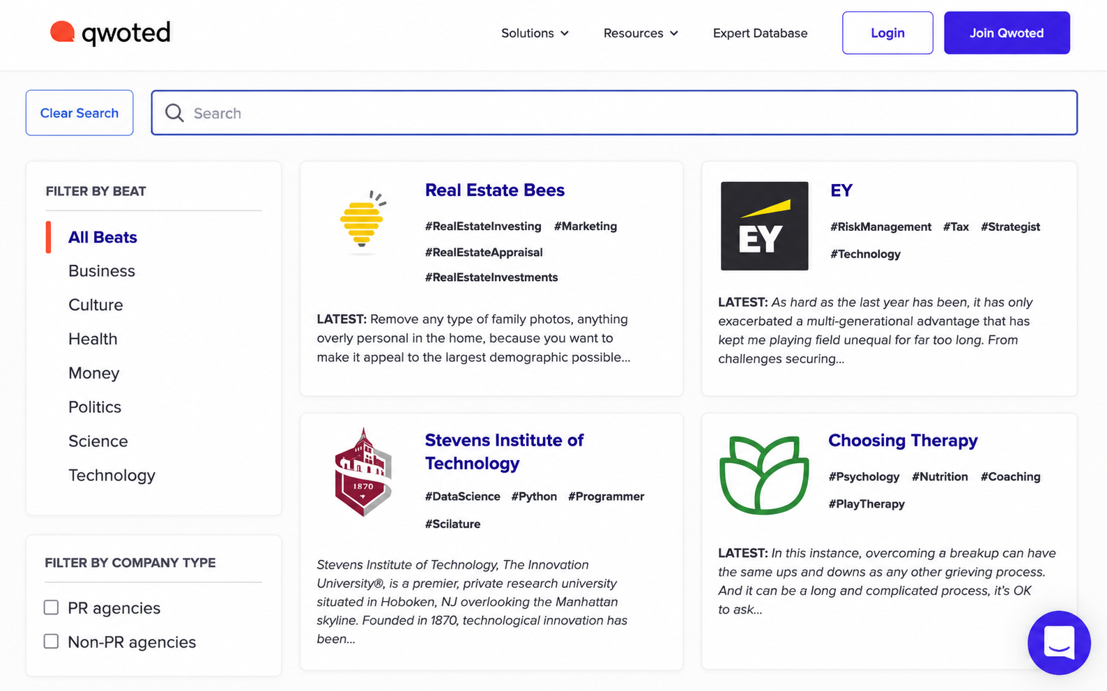 Qwoted journalists directory