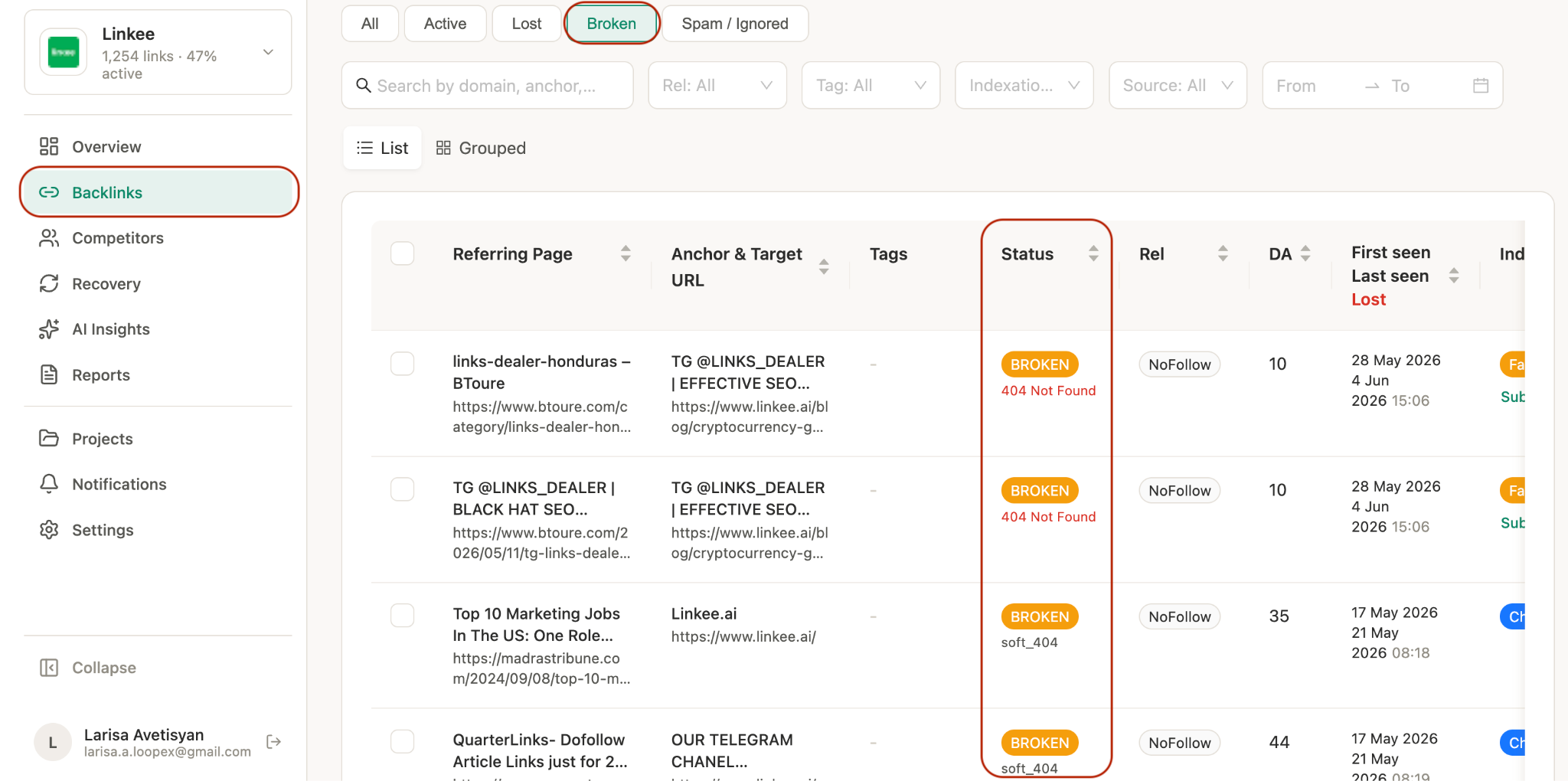 How to Find Broken Backlinks in Monitolink