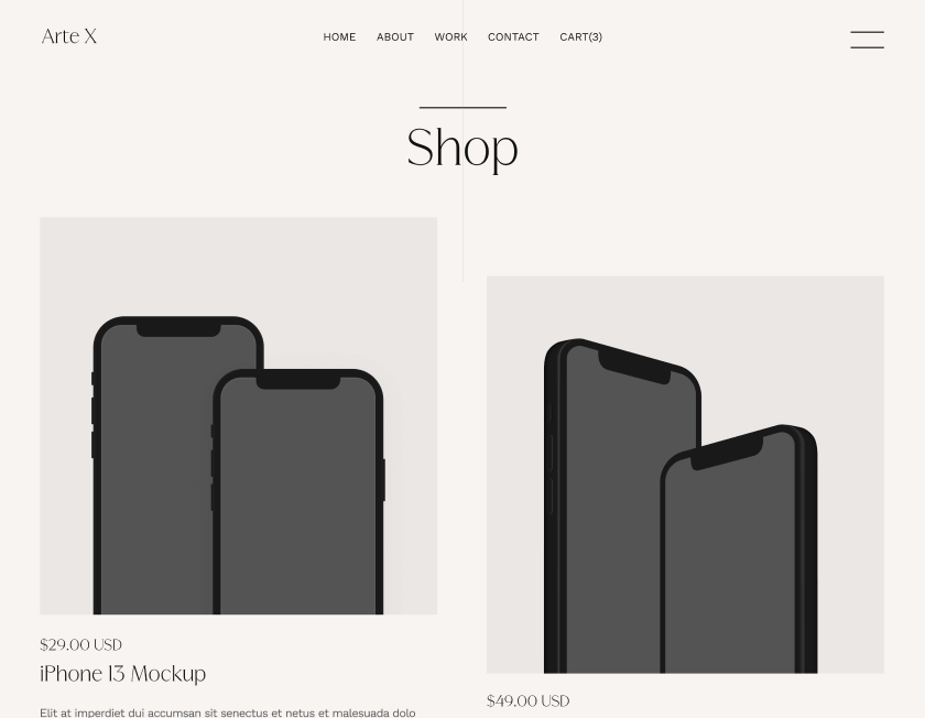 Shop - Arte X Webflow Template