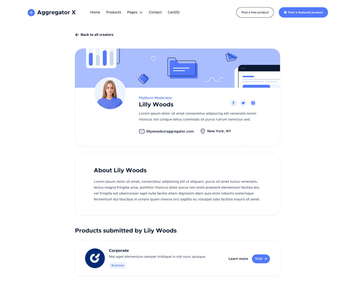 Aggregator X - Moderator Single Page - Upvoting Webflow Template