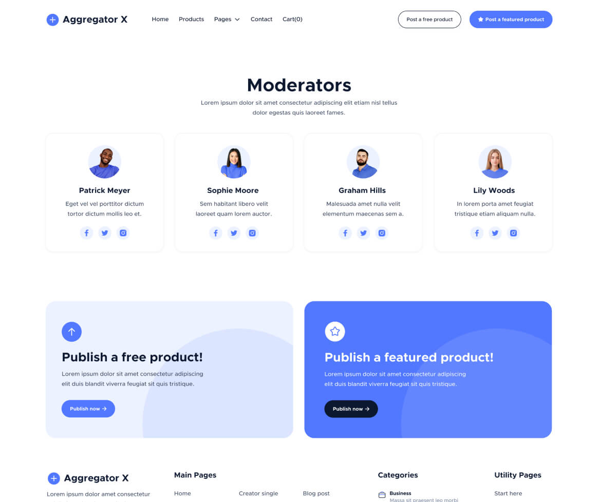 Aggregator X - Moderators Page - Upvoting Webflow Template