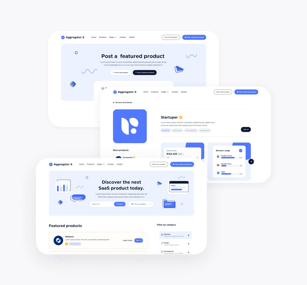 Aggregator X - 32 Sections Included - Upvoting Webflow Template