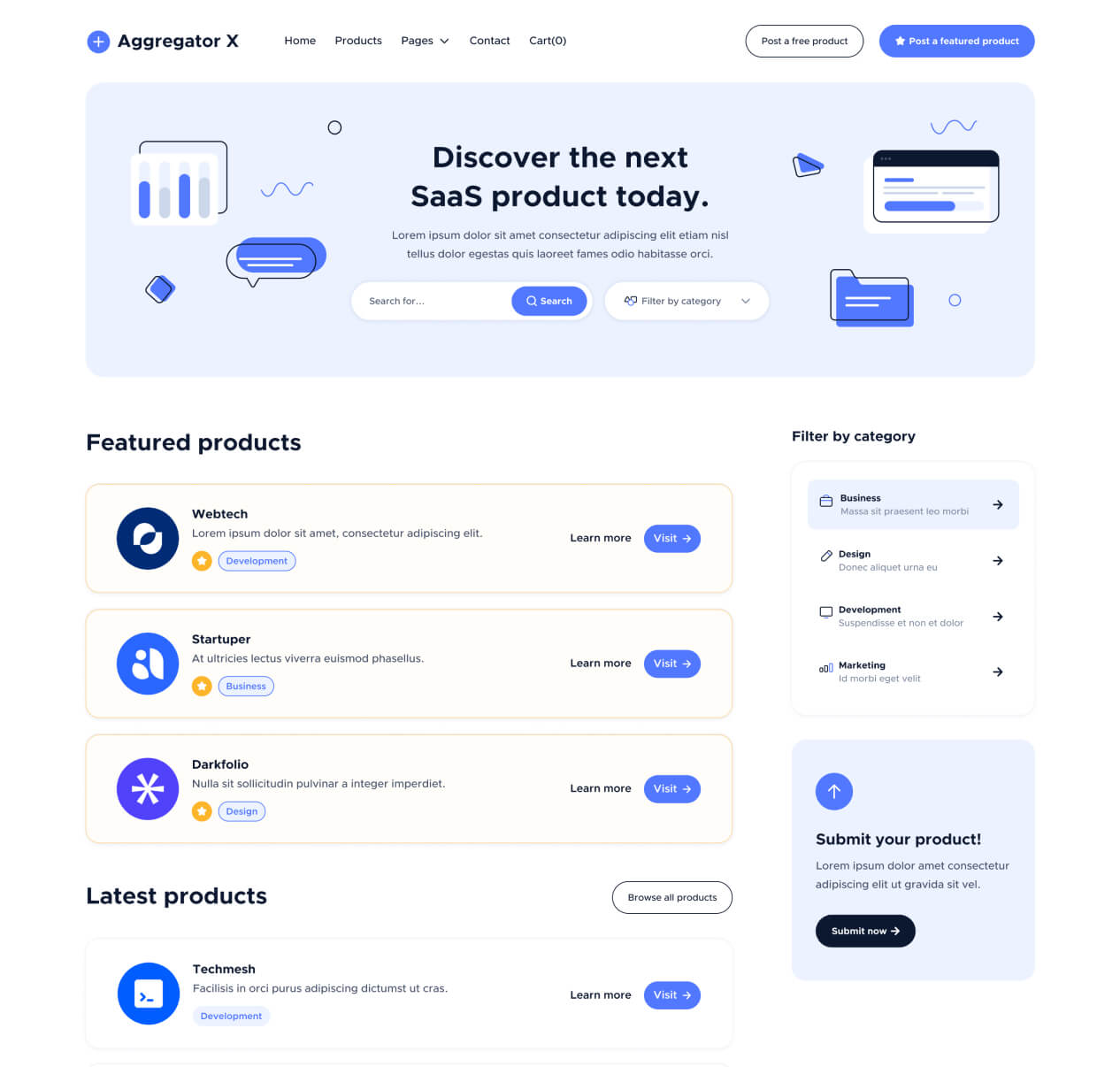 Aggregator X - Home Page - Upvoting Webflow Template