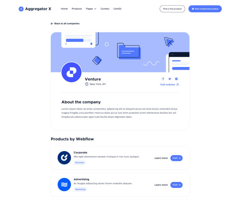 Aggregator X - Company Single Page - Upvoting Webflow Template