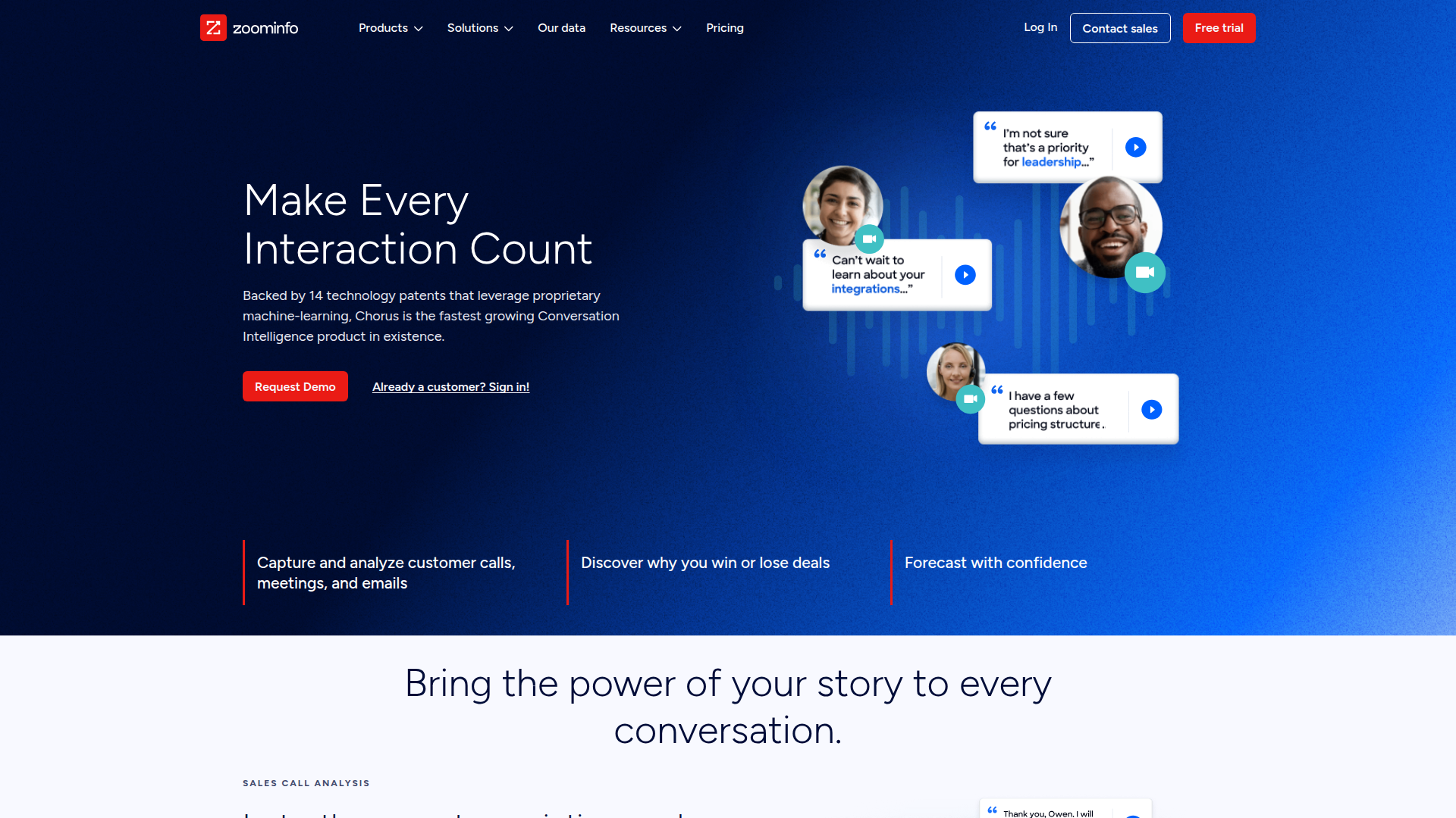 ZoomInfo Chorus homepage screenshot