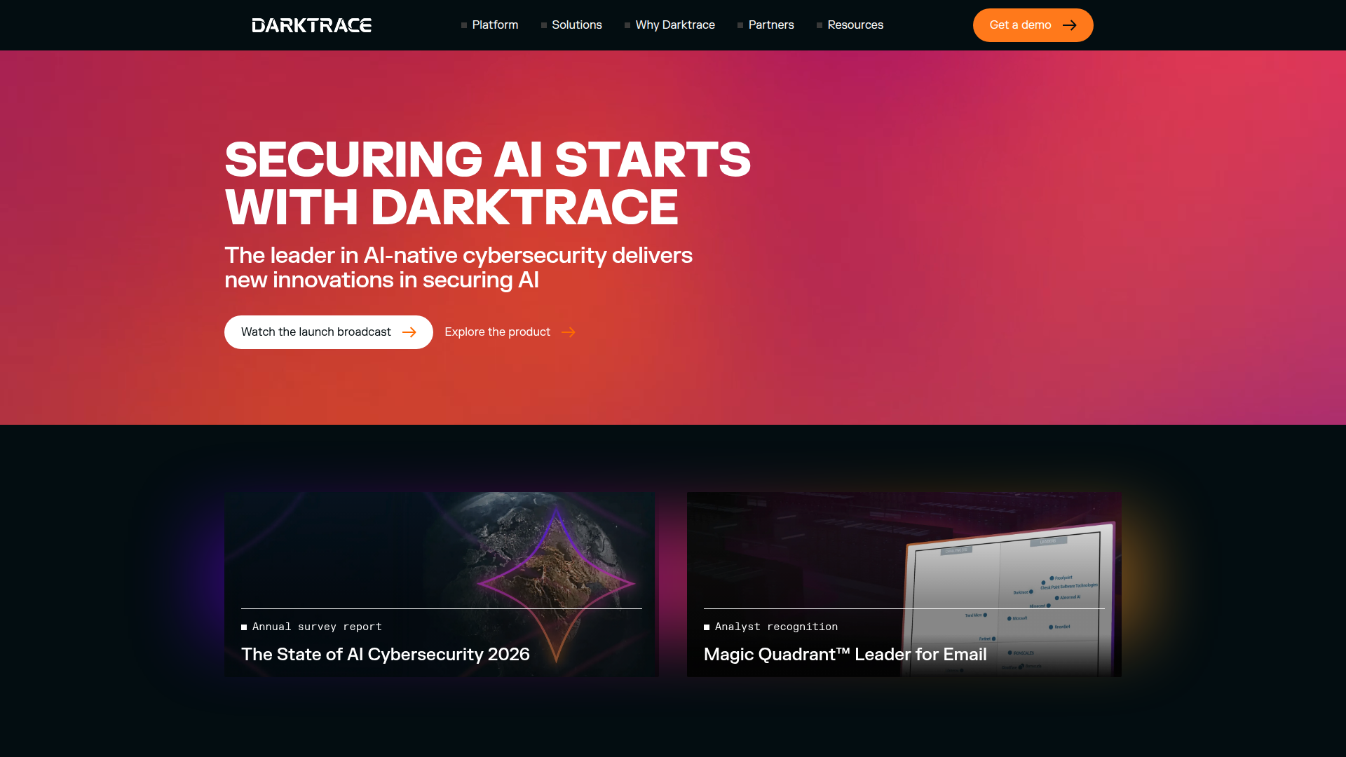 Darktrace homepage screenshot