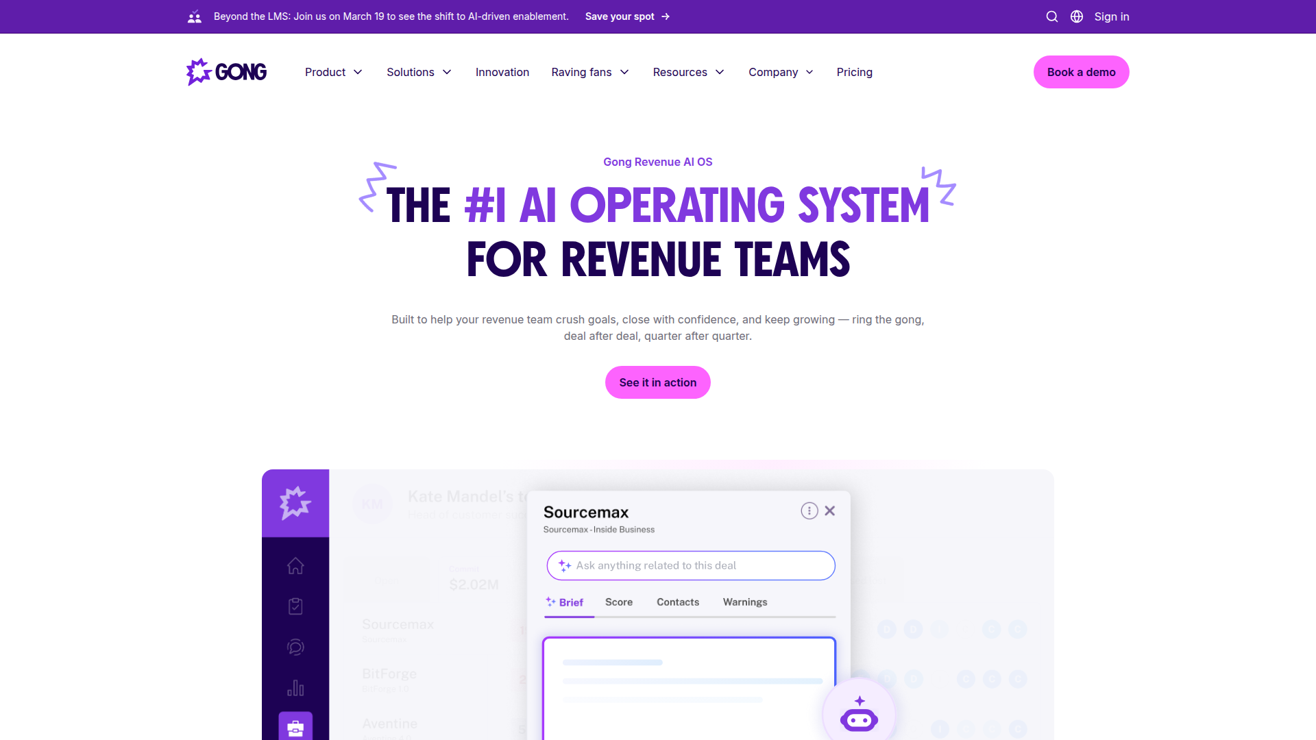 Gong.io homepage screenshot