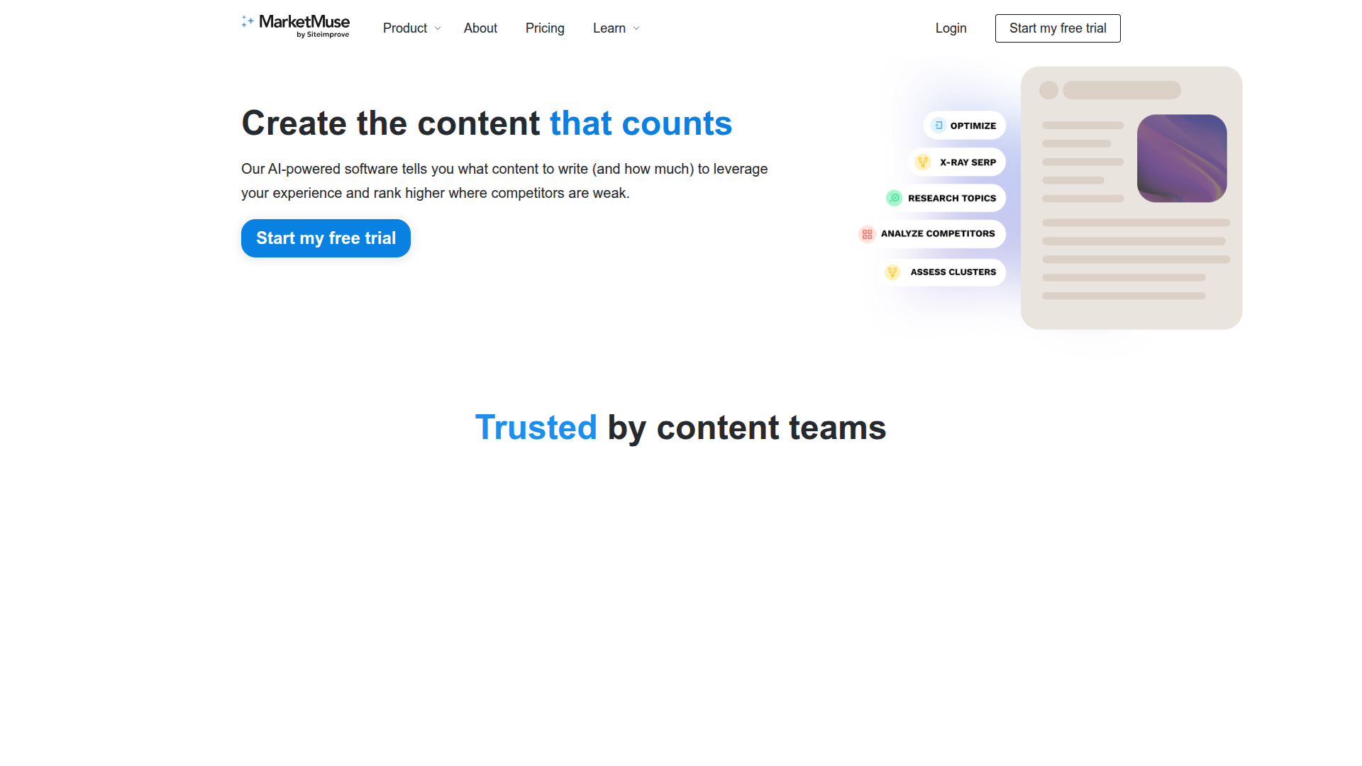 MarketMuse homepage screenshot