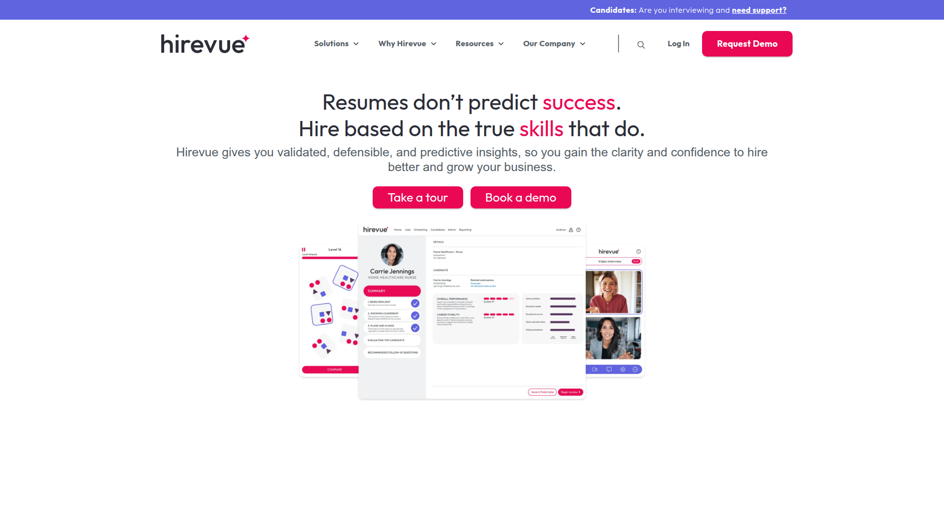 HireVue homepage screenshot