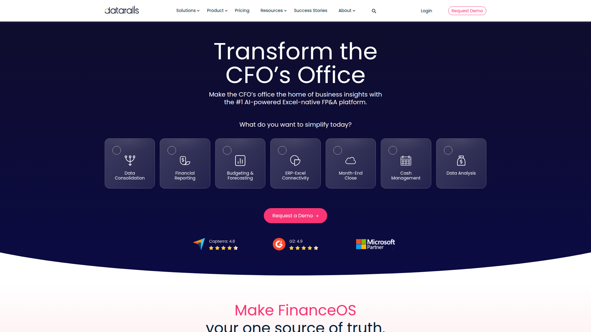Datarails homepage screenshot