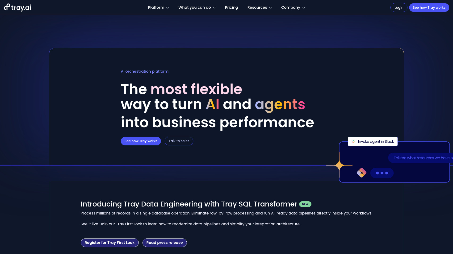 Tray.io homepage screenshot