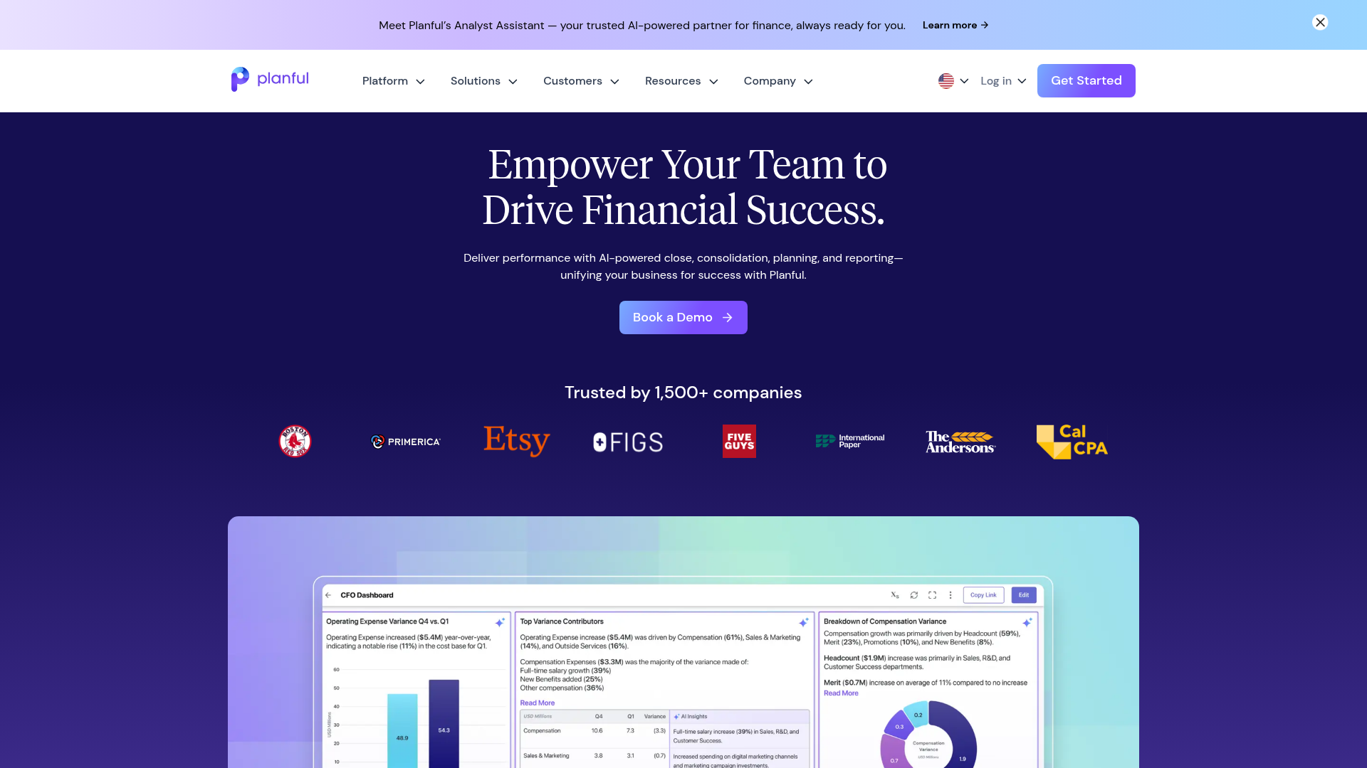 Planful homepage screenshot