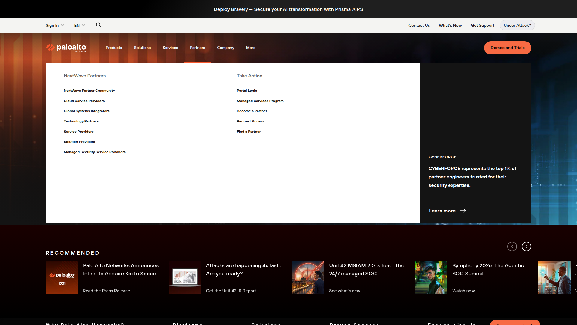 Palo Alto Prisma homepage screenshot