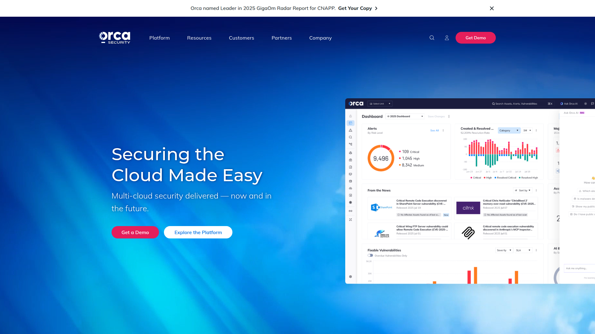 Orca Security homepage screenshot