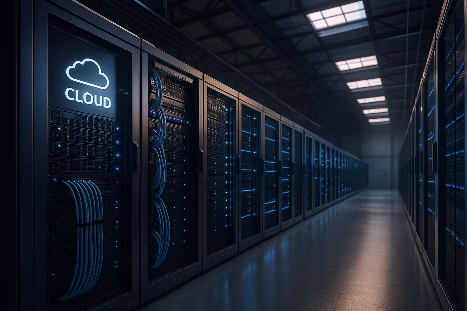 Modern cloud server infrastructure panorama