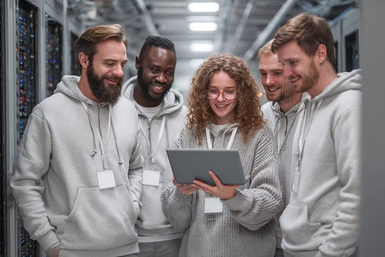 Diverse IT team reviewing cloud security architecture
