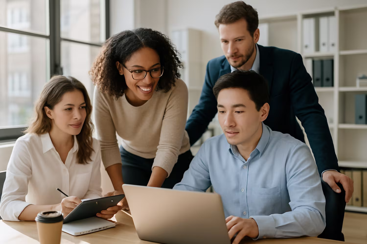 Professionals collaborating, reducing AI fatigue