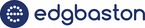 Edgbaston logo with a stylized lowercase 'e' formed by white dots inside a dark blue circle next to the brand name in blue lowercase letters.