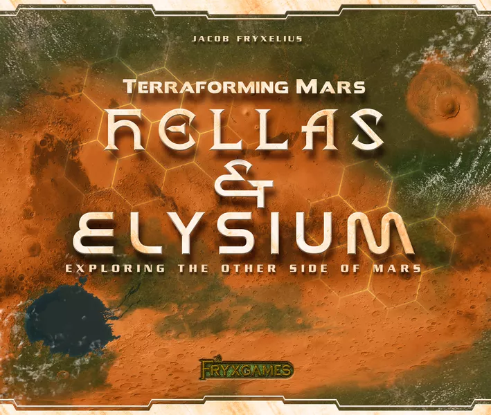 Official box art cover for Terraforming Mars: Hellas & Elysium board game.
